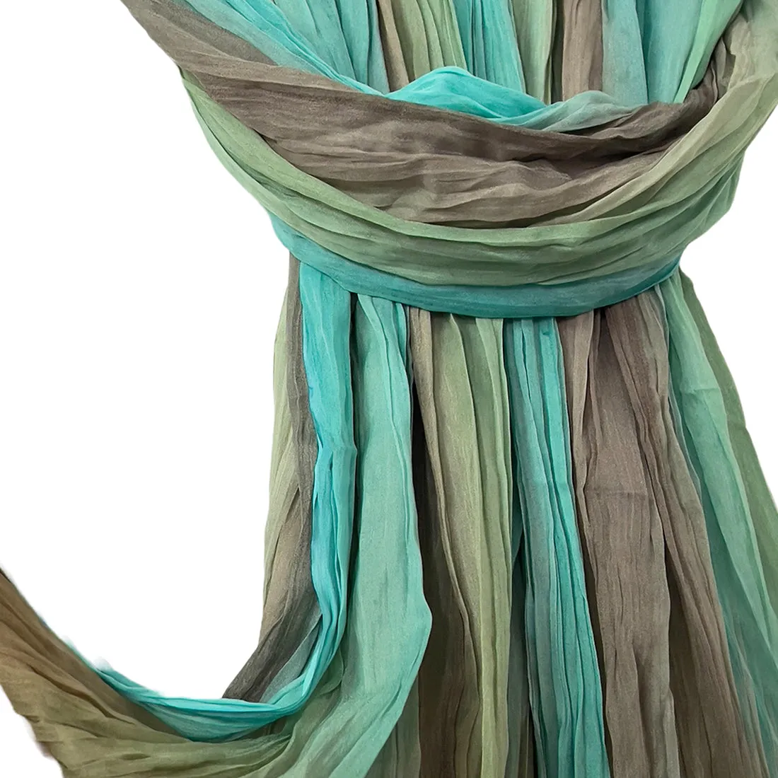 Green & Brown Abstract Ombre Pleated Polyester Scarf