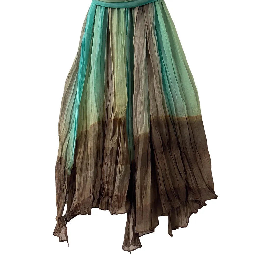 Green & Brown Abstract Ombre Pleated Polyester Scarf