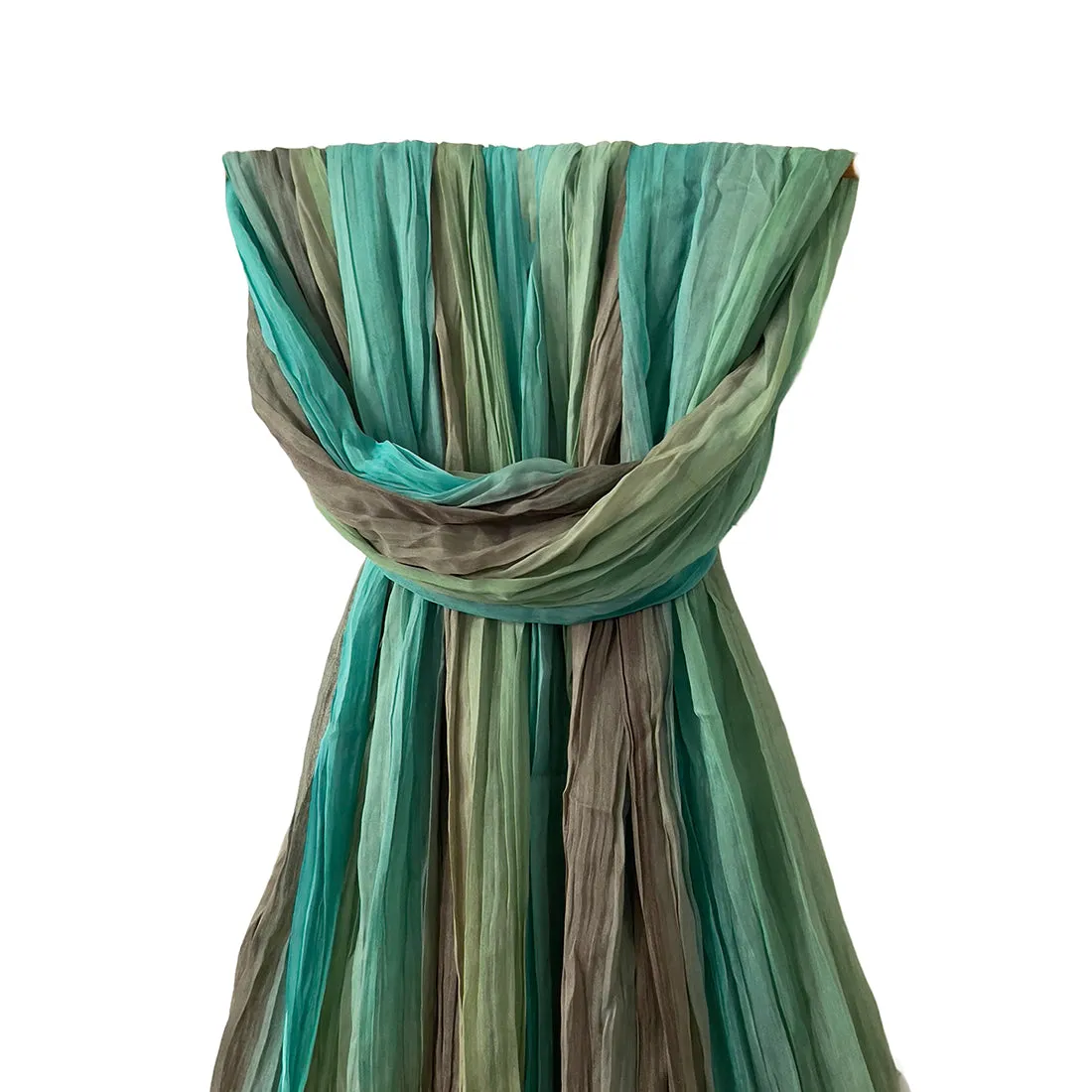 Green & Brown Abstract Ombre Pleated Polyester Scarf