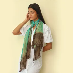 Green & Brown Abstract Ombre Pleated Polyester Scarf