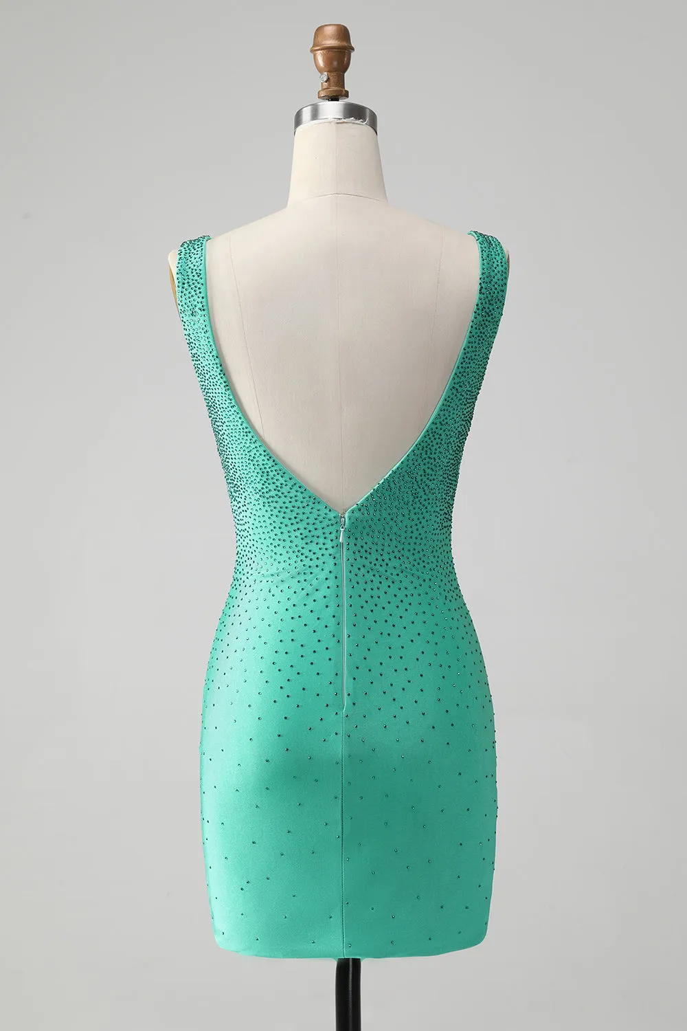 Green Bodycon V Neck Backless Mini Dress with Beading