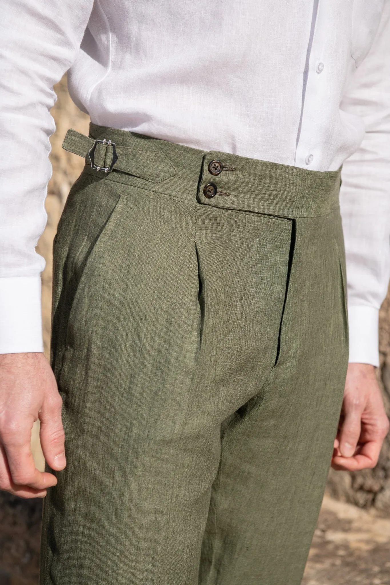 Green linen trousers "Soragna Capsule Collection" - Made in Italy