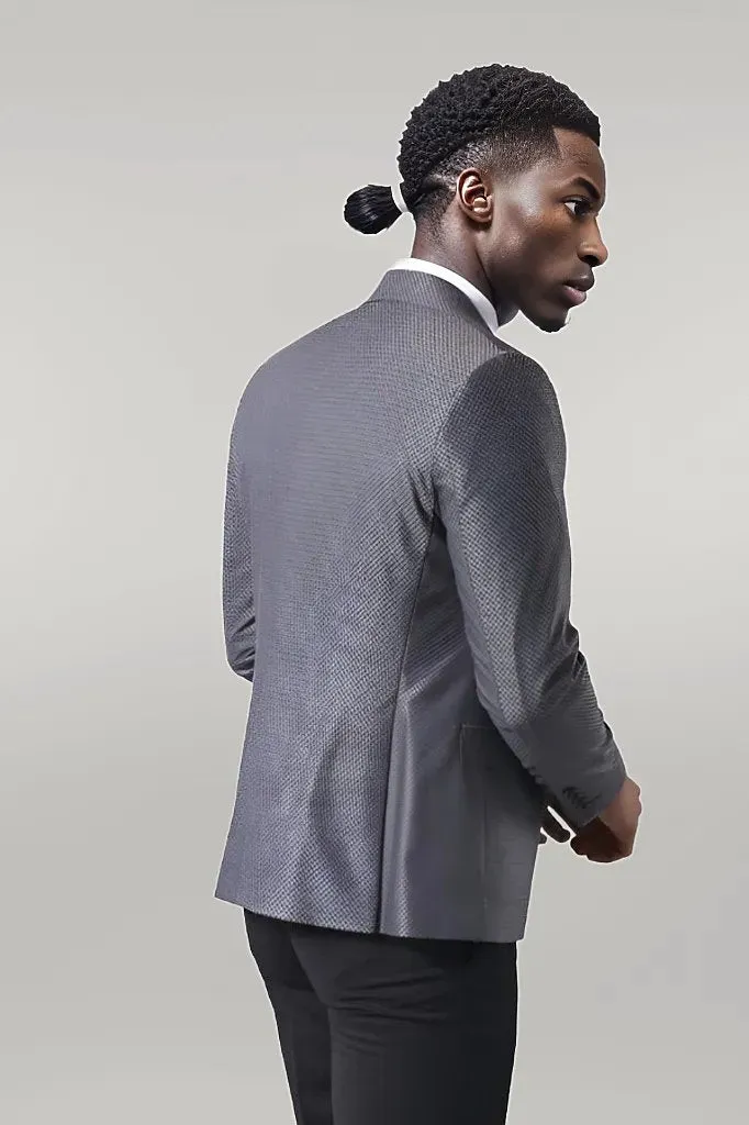 Grey Jacket Combined Black Suit - Wessi