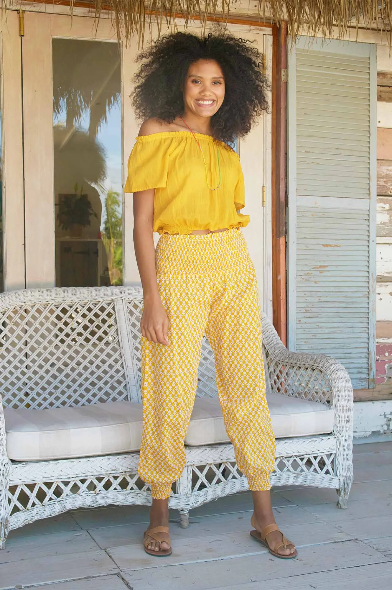 Harem Trousers | Buttercup Stamp Yellow/White