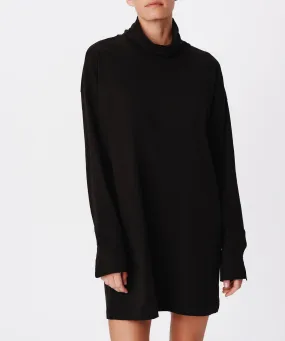 Heavyweight Jersey Mixed Media Turtleneck Dress - Black