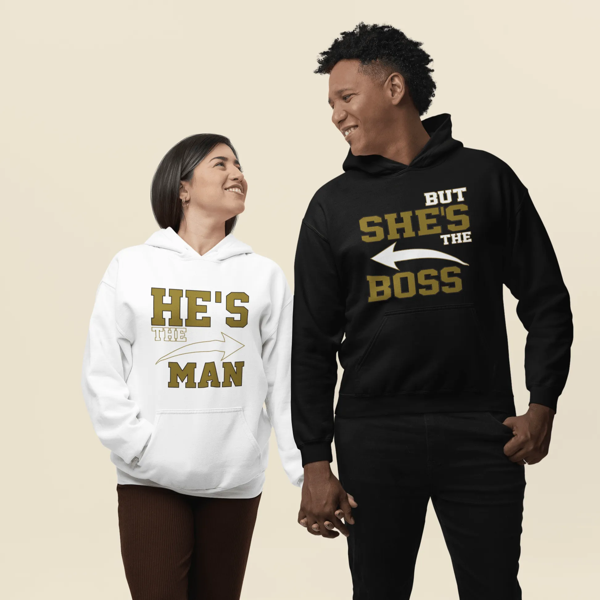 He's The Man But/She's the Boss Relationship Hoodie Set Ultra Soft Cotton Blend Pullover Hoodies