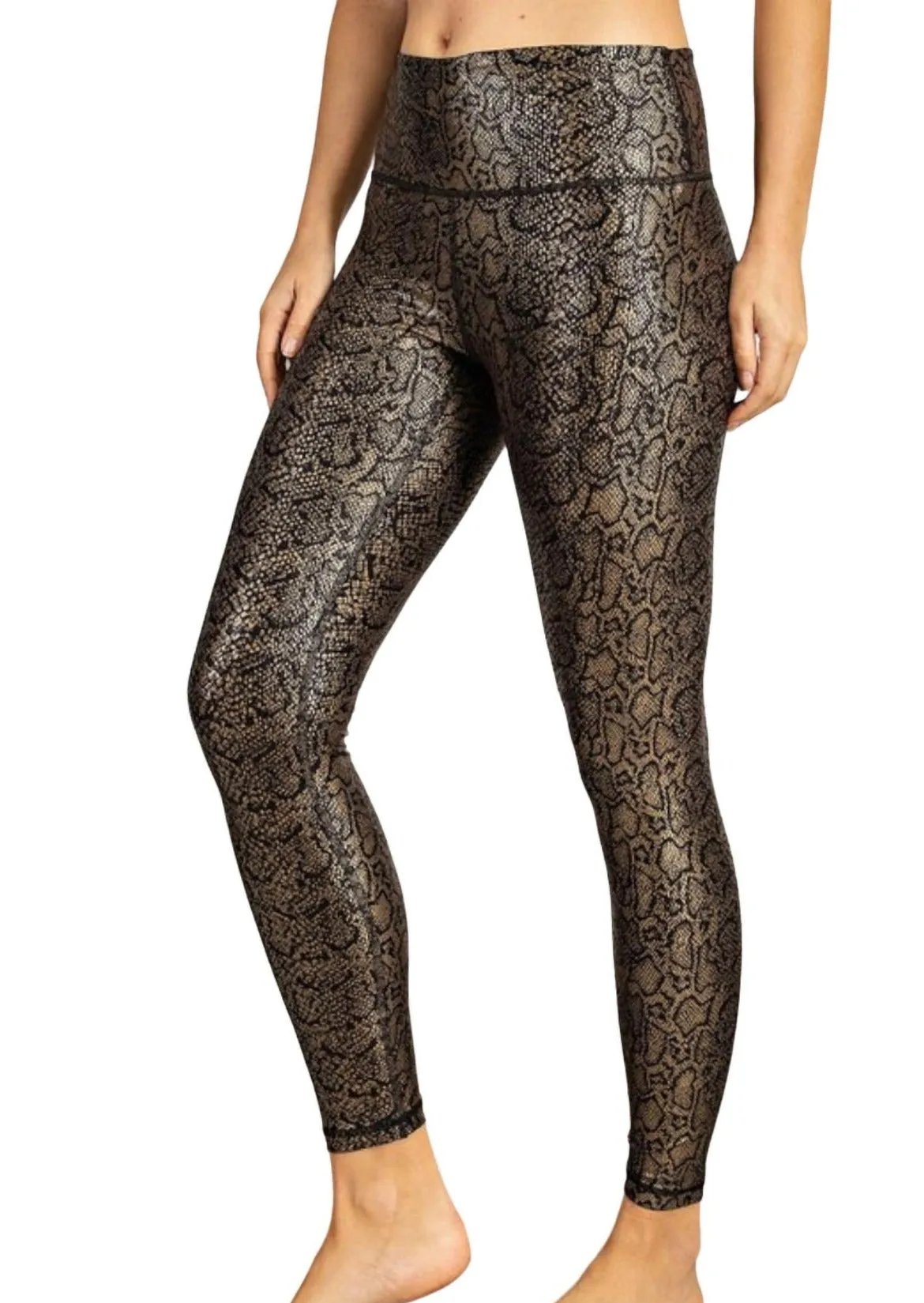 High Waist Athleisure Leggings | Anaconda Gold