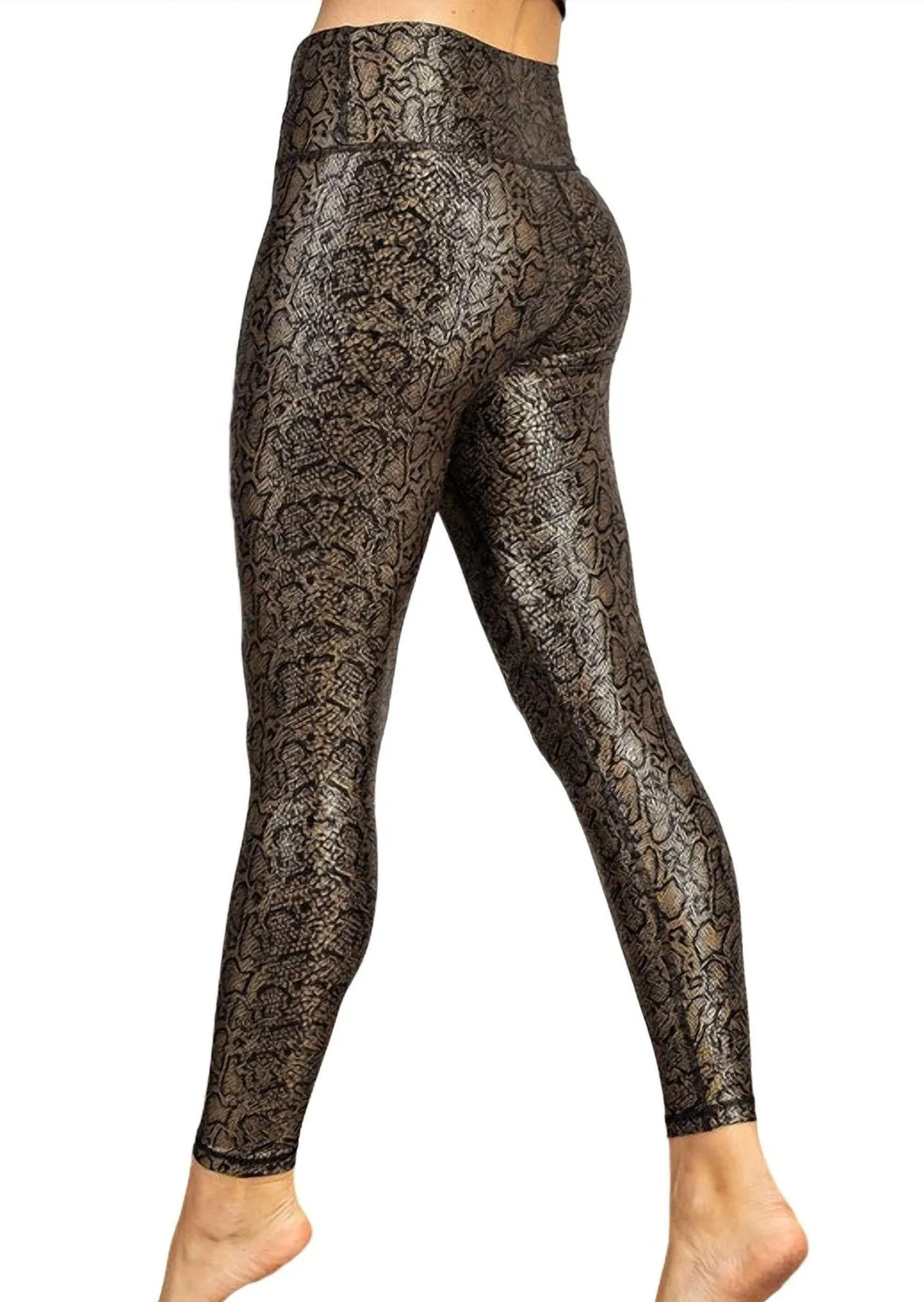 High Waist Athleisure Leggings | Anaconda Gold