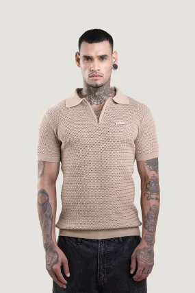 Honey Combe Beige Textured Polo T-Shirt