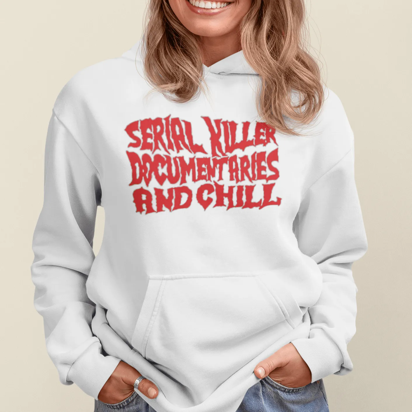 Horror Hoodie Serial Killer Documentaries And Chill Blended Cotton Midweight Pullover