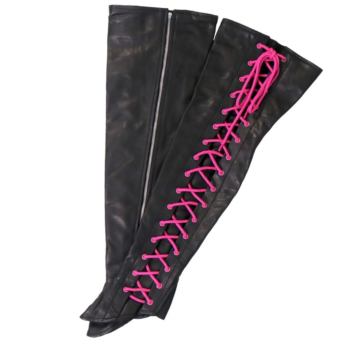 Hot Leathers LCU1005 Ladies Black Lambskin Leather Leggings with Pink Side Lace