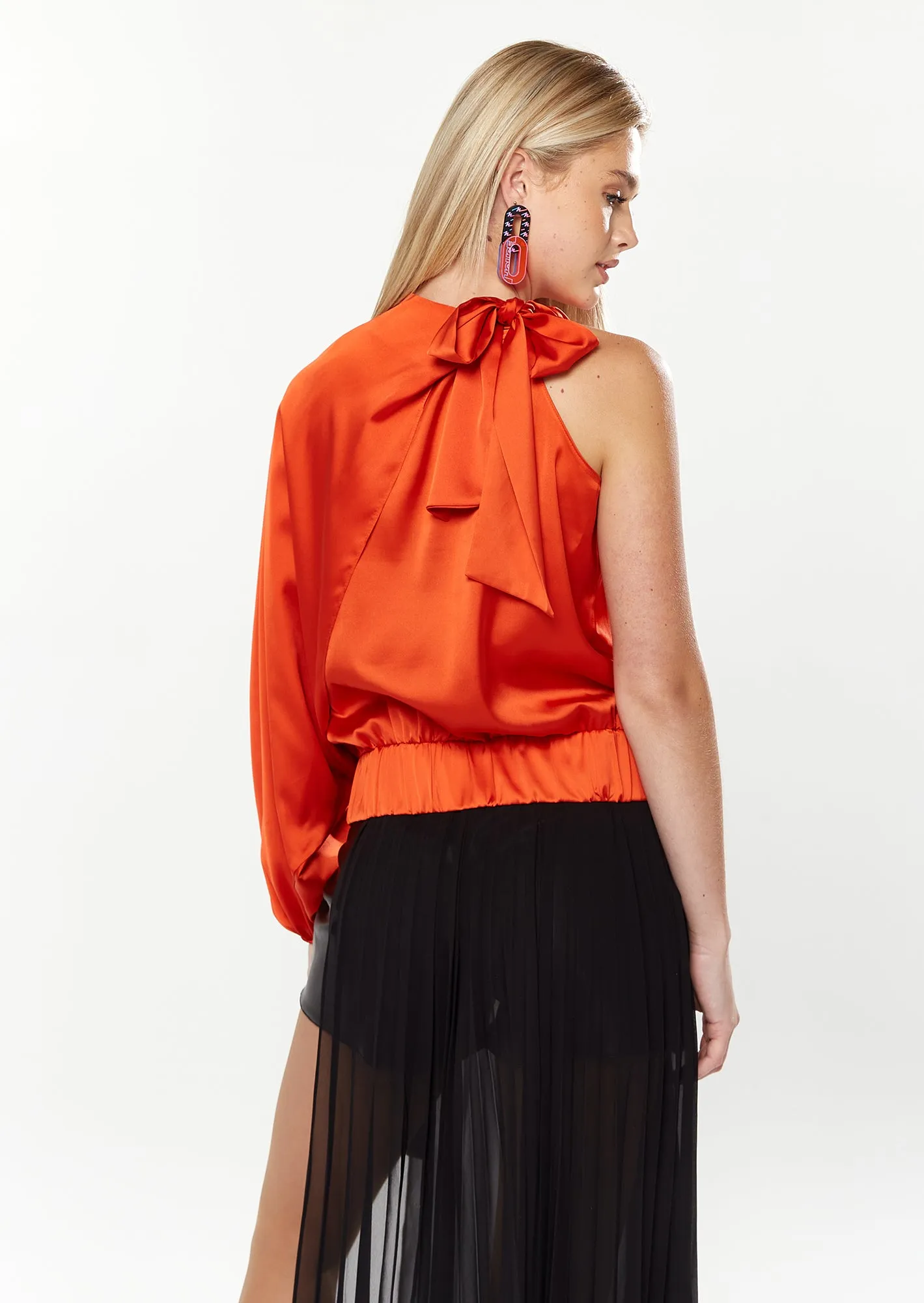 House Of Holland Asymmetric Voluminous Sleeve Top in Orange