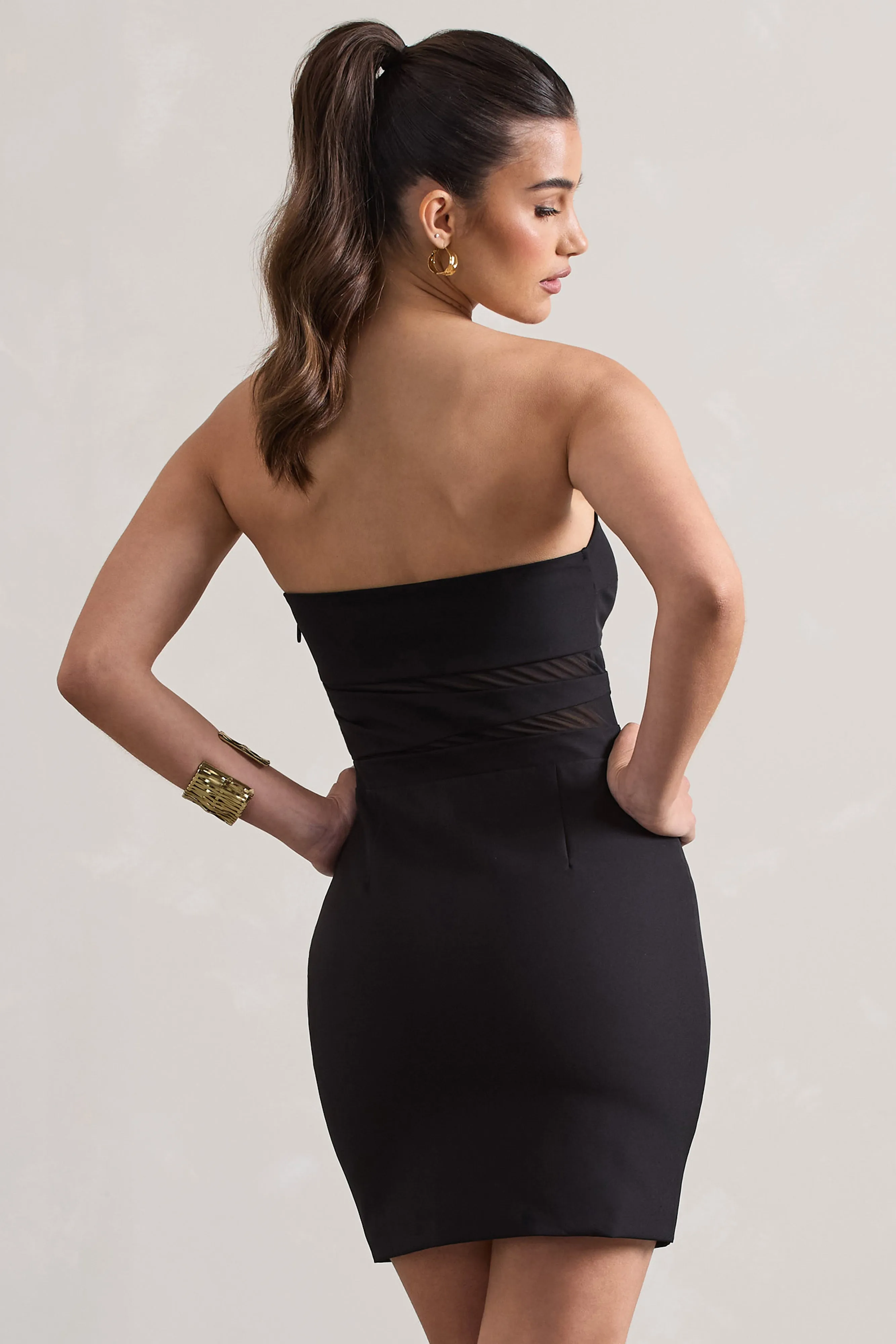 Indie | Black Bodycon Bandeau Mini Dress With Cut-Outs