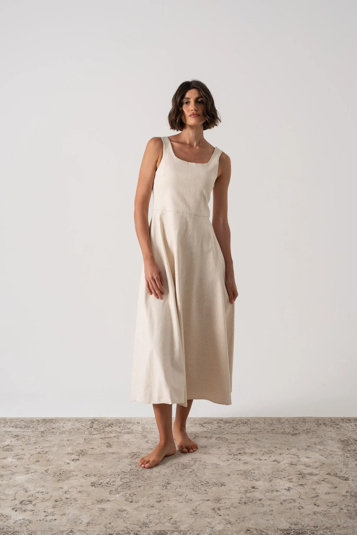 Ionia Linen Midi Dress Natural Beige