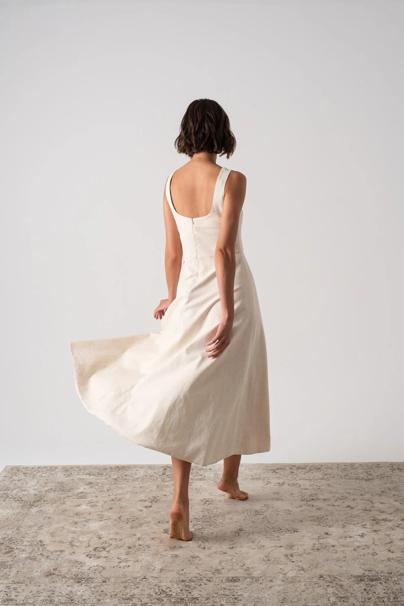 Ionia Linen Midi Dress Natural Beige