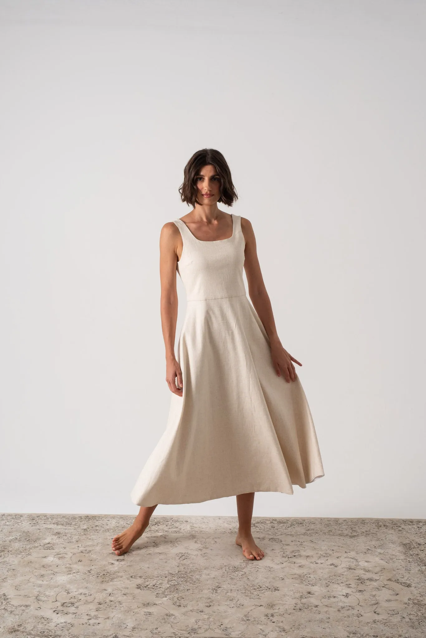 Ionia Linen Midi Dress Natural Beige