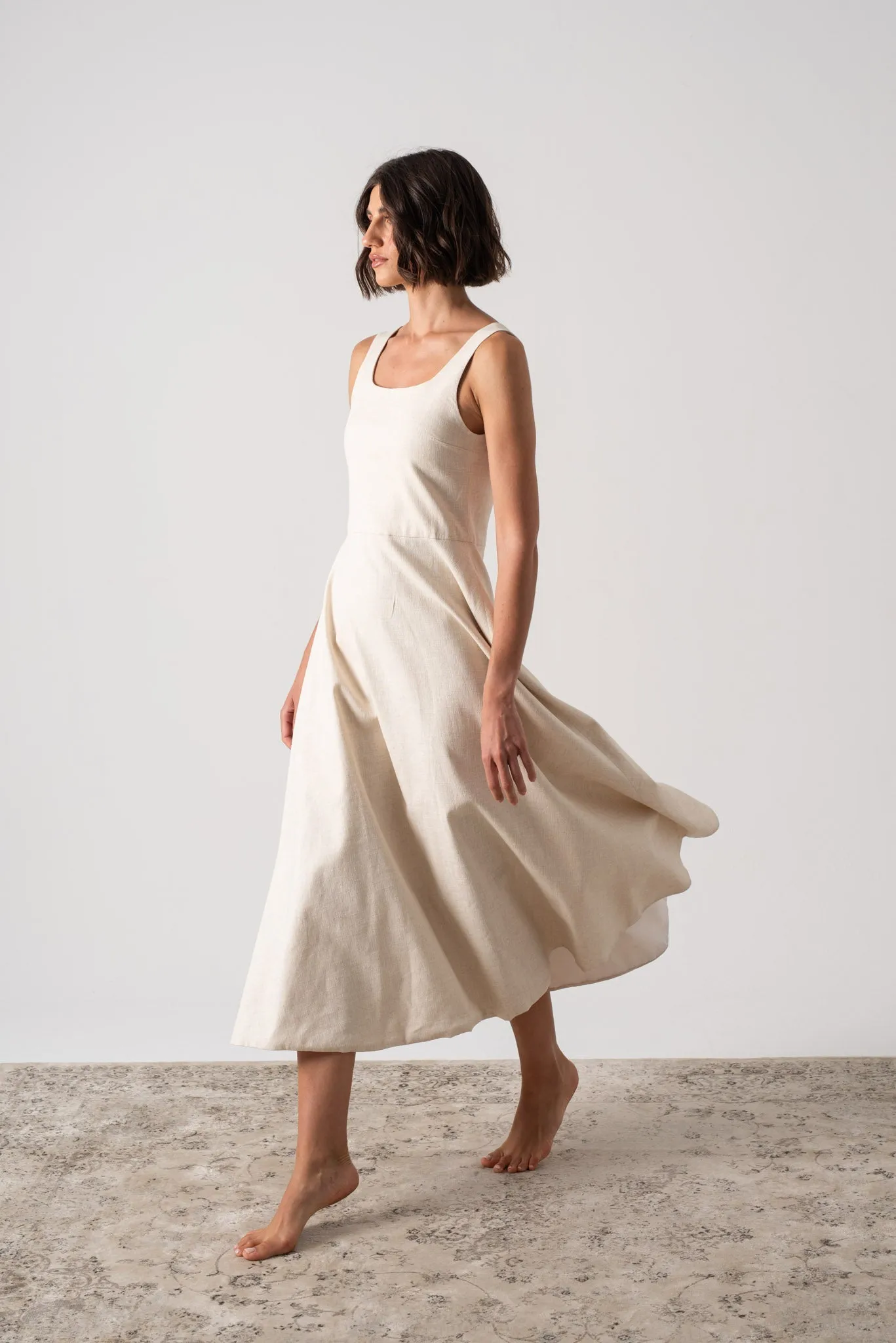 Ionia Linen Midi Dress Natural Beige