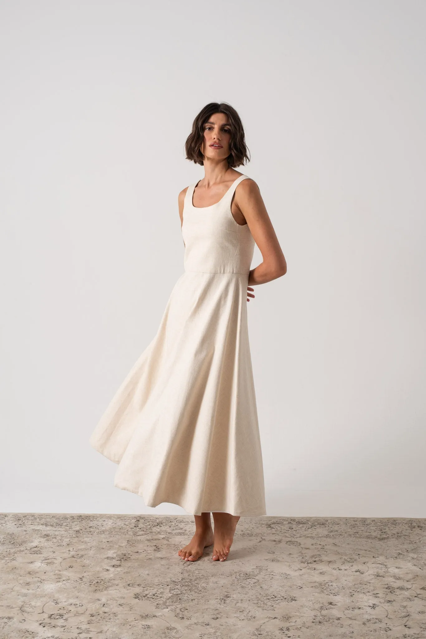 Ionia Linen Midi Dress Natural Beige