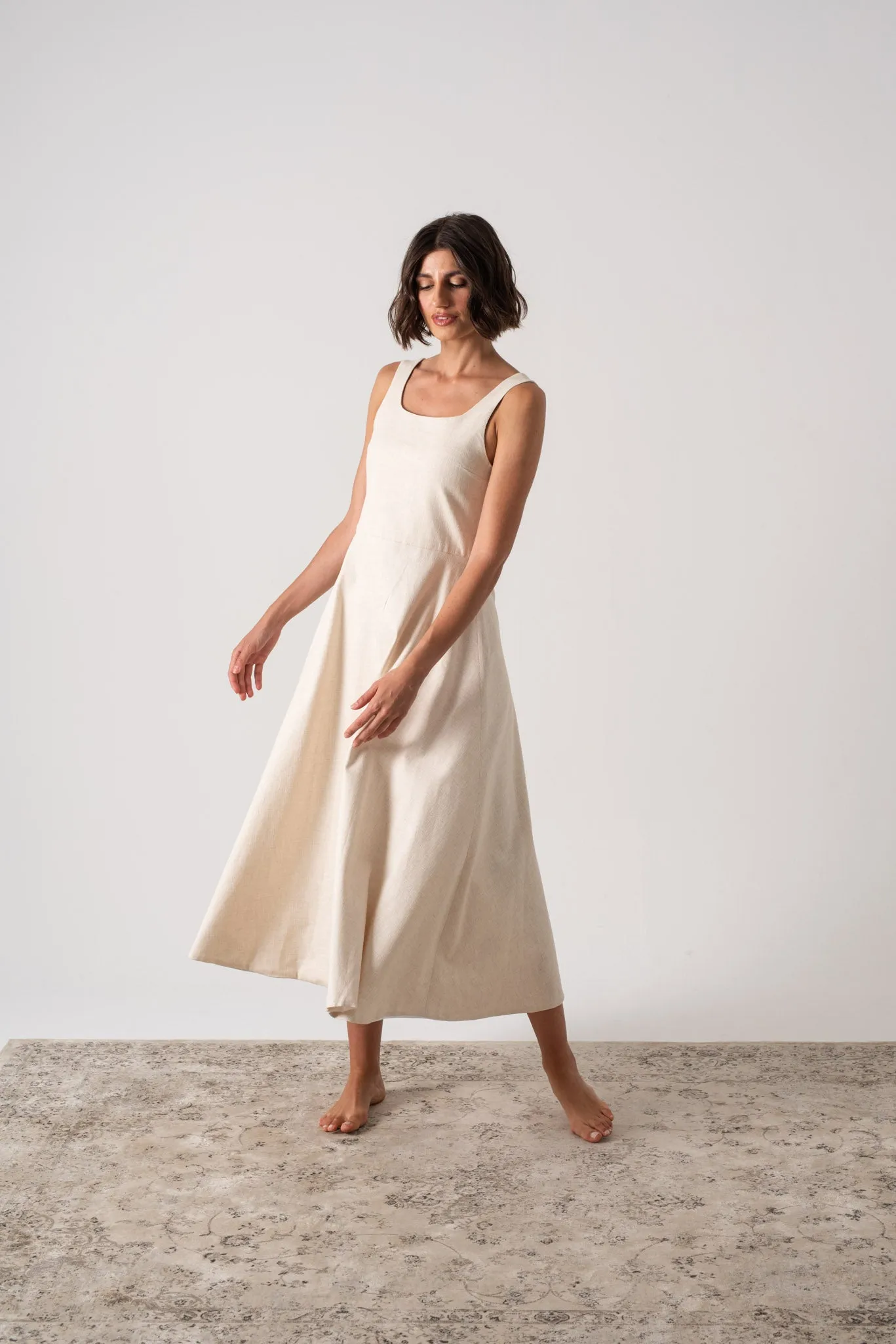 Ionia Linen Midi Dress Natural Beige