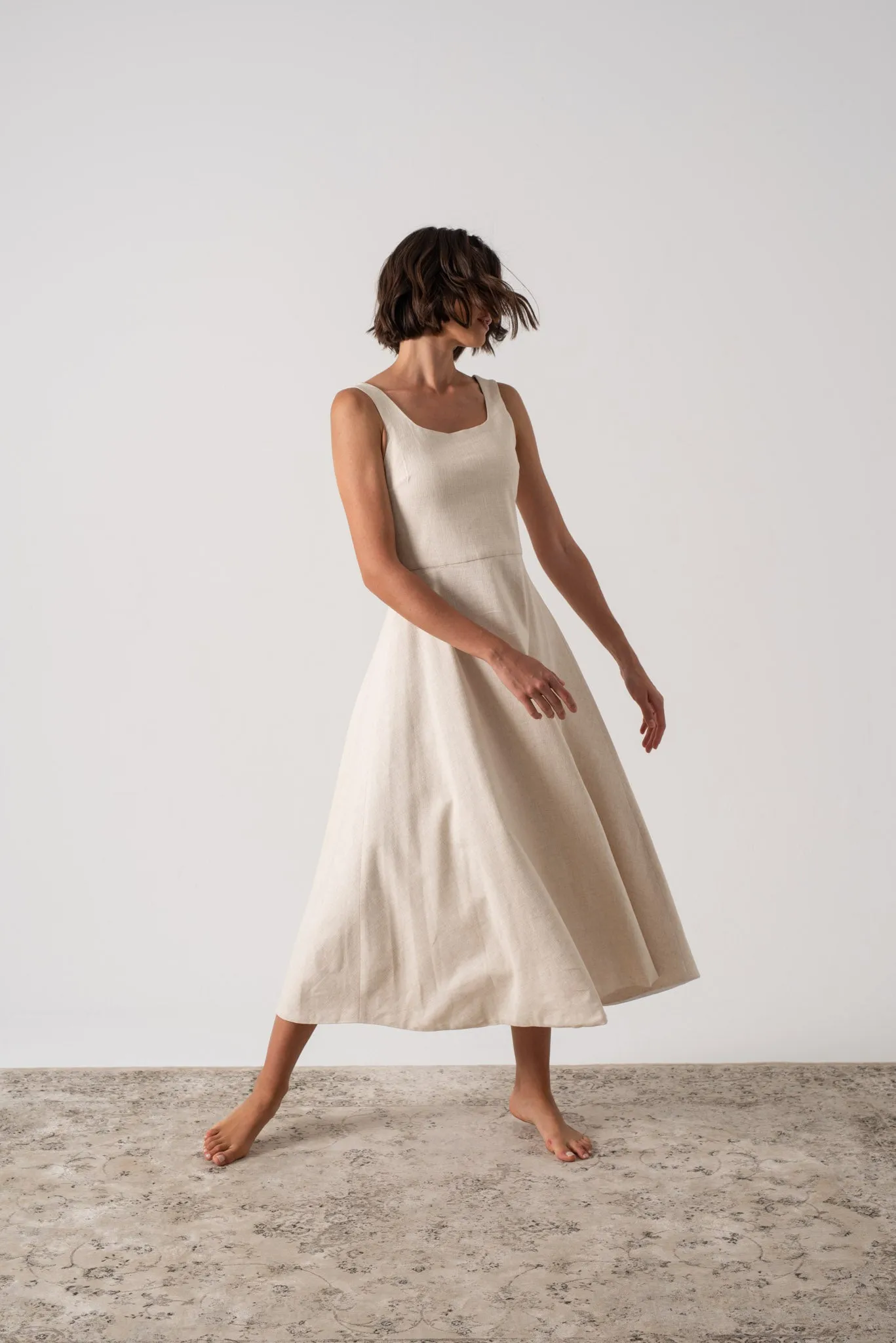 Ionia Linen Midi Dress Natural Beige