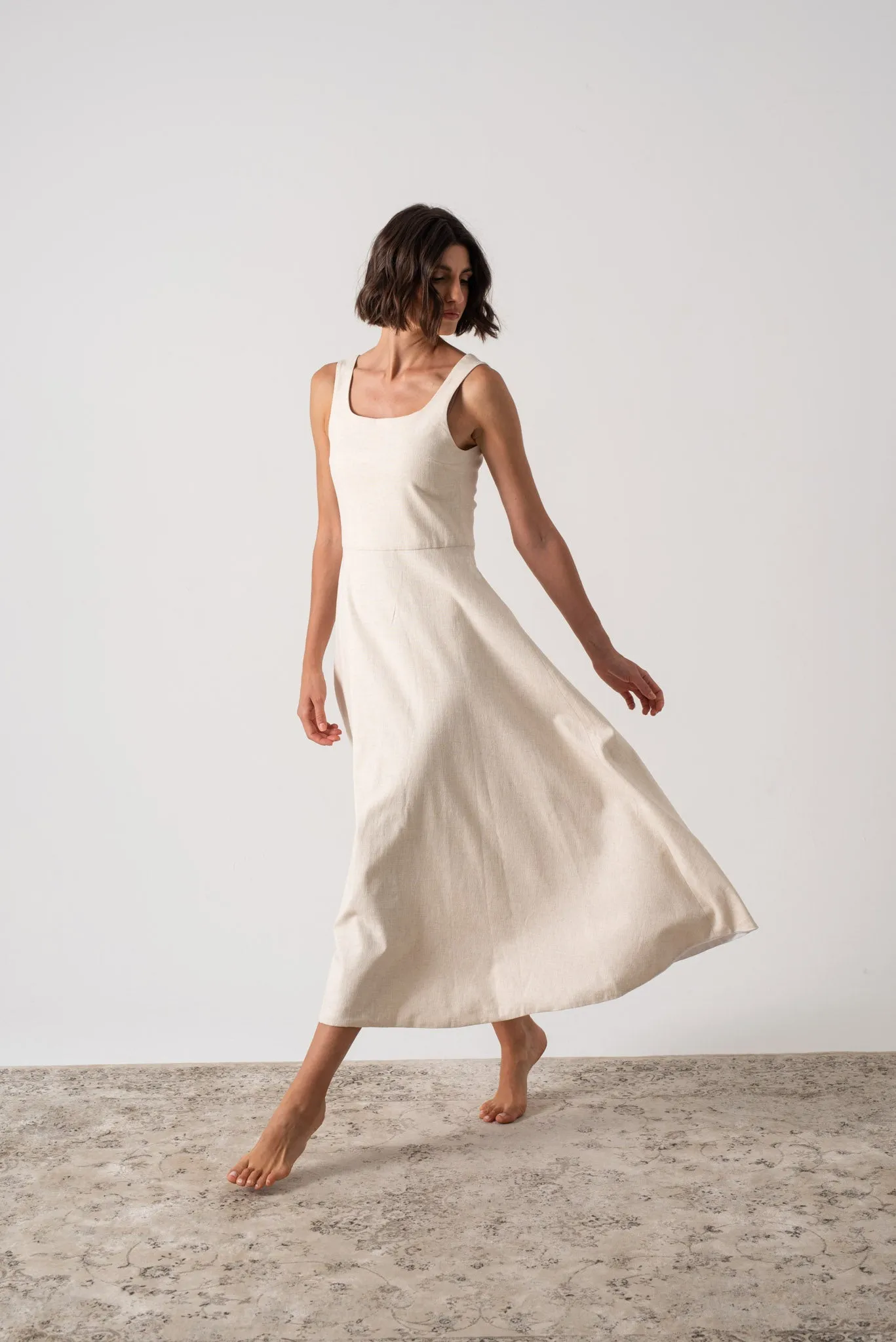 Ionia Linen Midi Dress Natural Beige