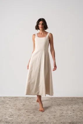 Ionia Linen Midi Dress Natural Beige