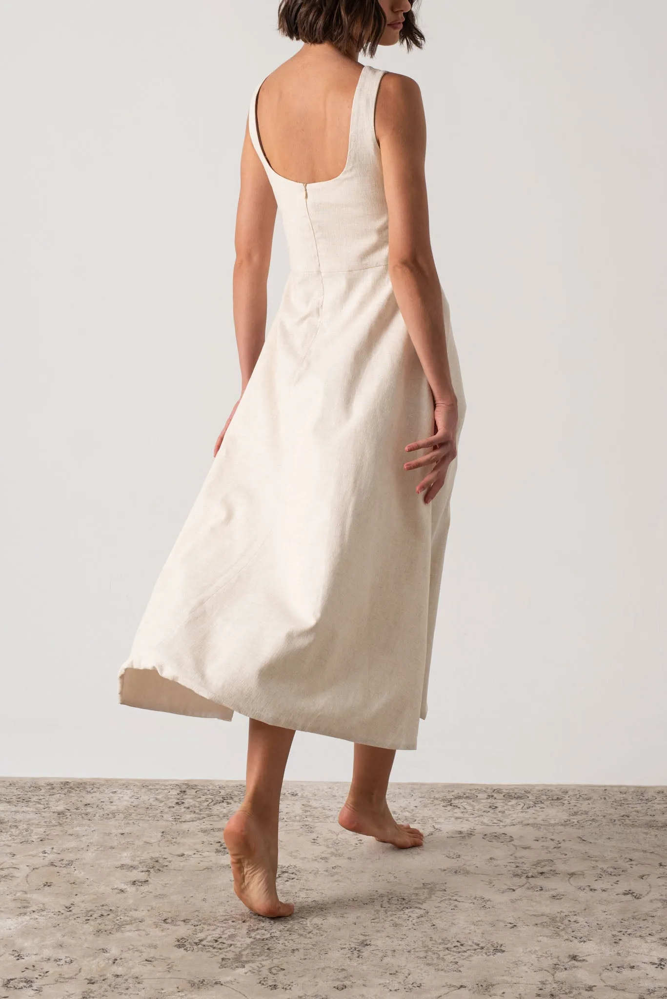 Ionia Linen Midi Dress Natural Beige