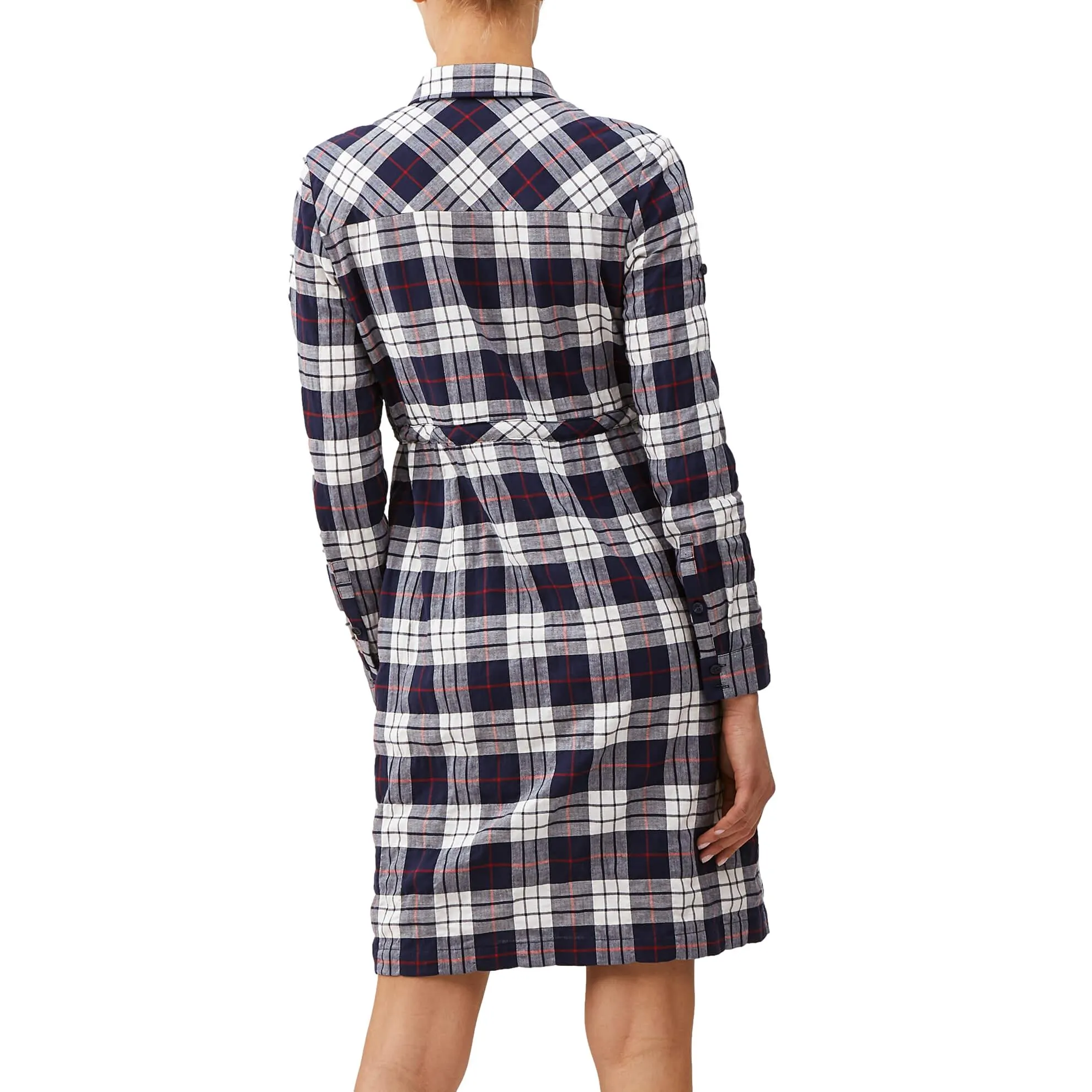 J. Peterman Women's Modern Fit Double Pocket Adjustable Tie Waist Plaid Shirtdress with Long Sleeves