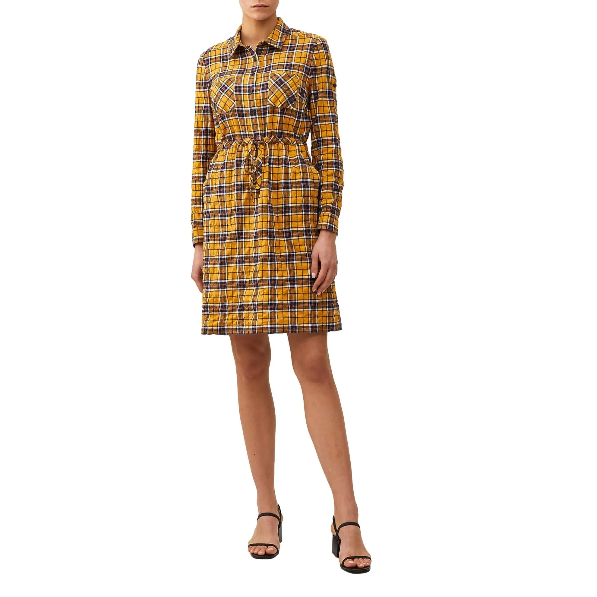 J. Peterman Women's Modern Fit Double Pocket Adjustable Tie Waist Plaid Shirtdress with Long Sleeves