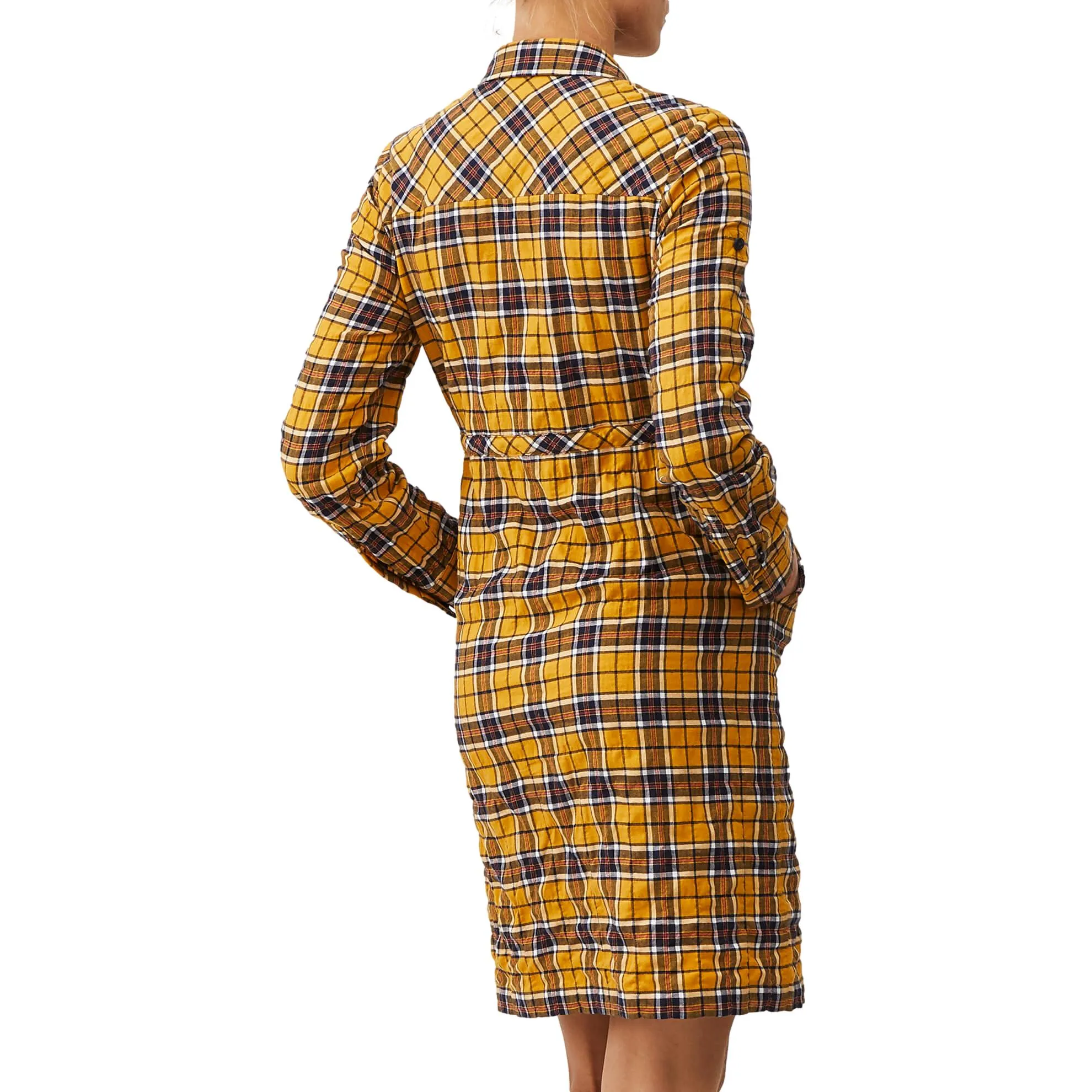 J. Peterman Women's Modern Fit Double Pocket Adjustable Tie Waist Plaid Shirtdress with Long Sleeves