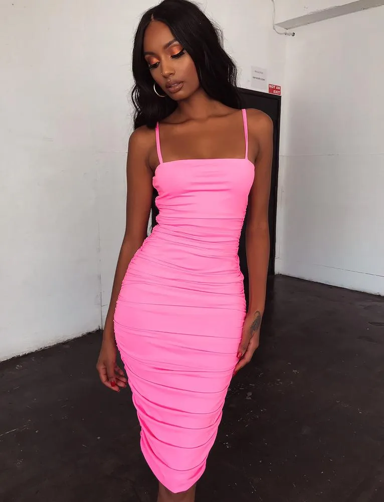 Kat Midi Dress - Barbie Pink