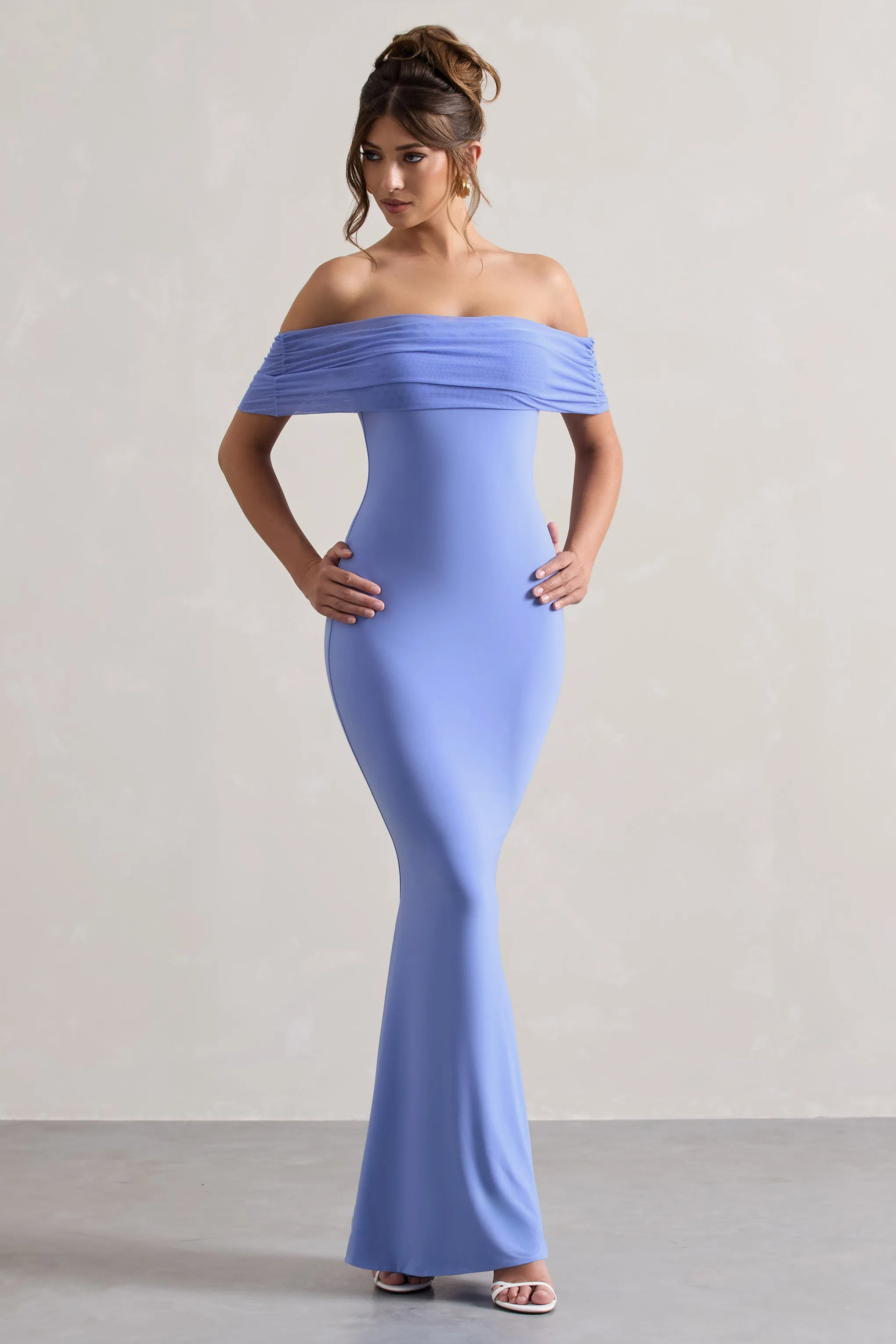 Kiana | Pale Blue Bardot Maxi Dress