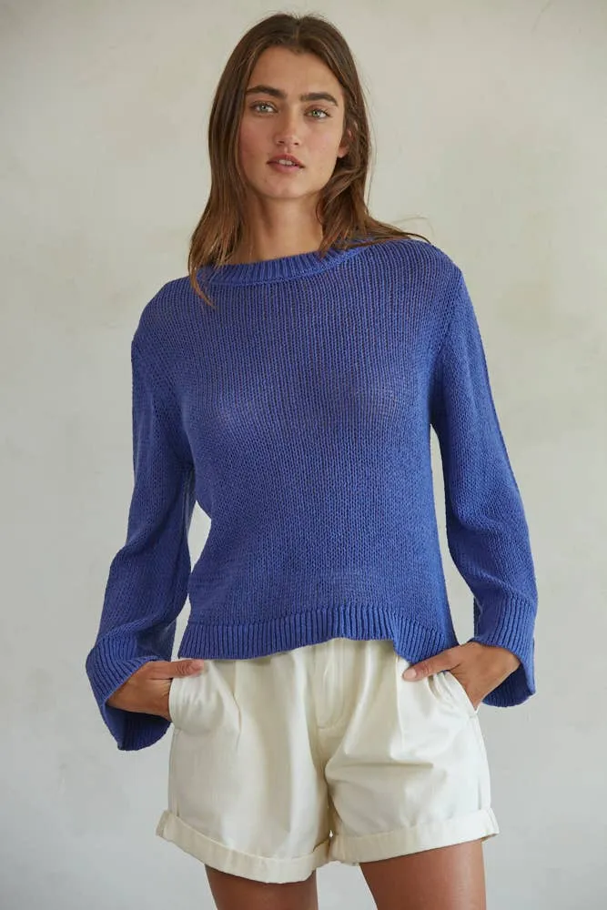 Knit Cotton Crew Neck Long Sleeve Sweater Top