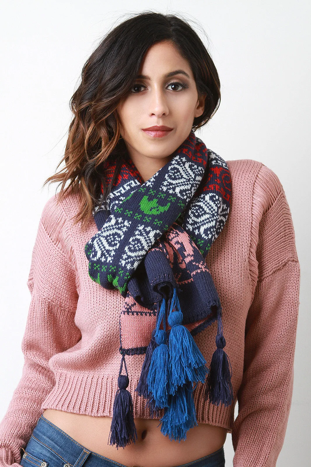 Knitted Elephant Tassel Scarf