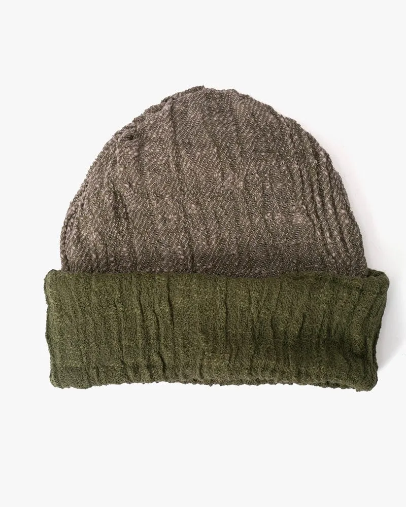 Kobo Oriza Knit Cap, Cotton Multi Functional, Split Green and Gray, 9 ˝