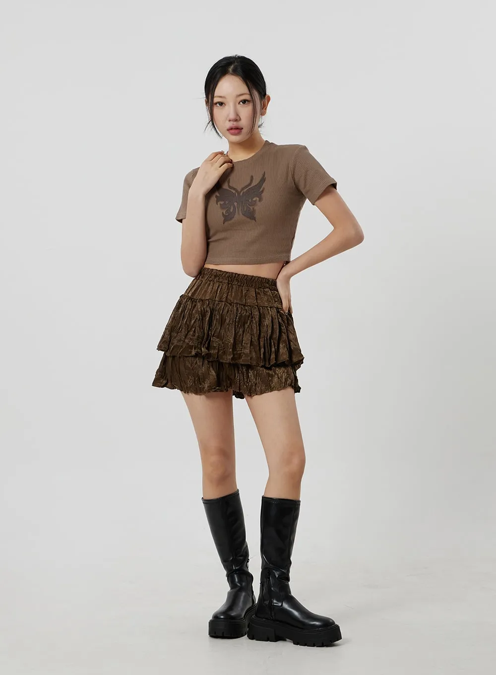 Layered Ruched Mini Skirt CF301