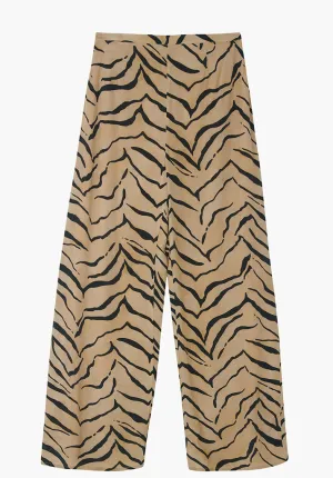 Leon Wide Leg Tiger Print Trouser In Brown