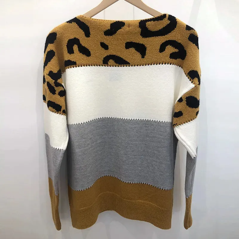 Leopard Women's Sweater Fashion Long Sleeve Tops Knitted Pullovers Pink Knitwears Autumn Winter Clothes For Women 2024