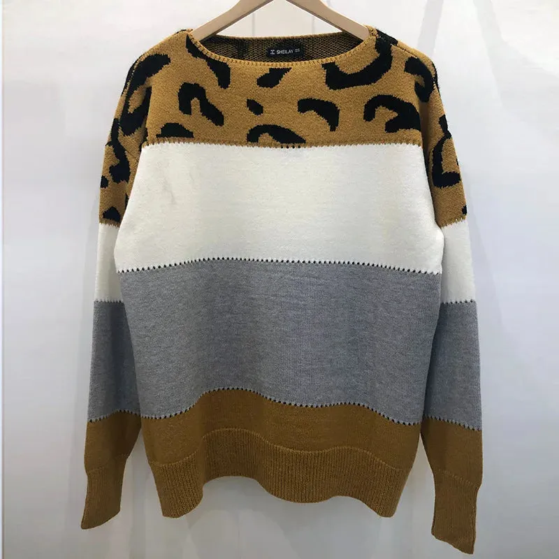 Leopard Women's Sweater Fashion Long Sleeve Tops Knitted Pullovers Pink Knitwears Autumn Winter Clothes For Women 2024