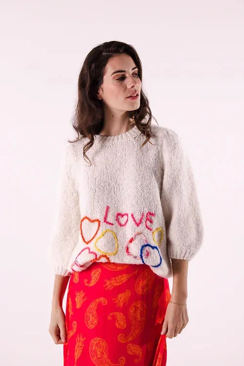 LES BLONDINETTES Cream Sweater With Hearts