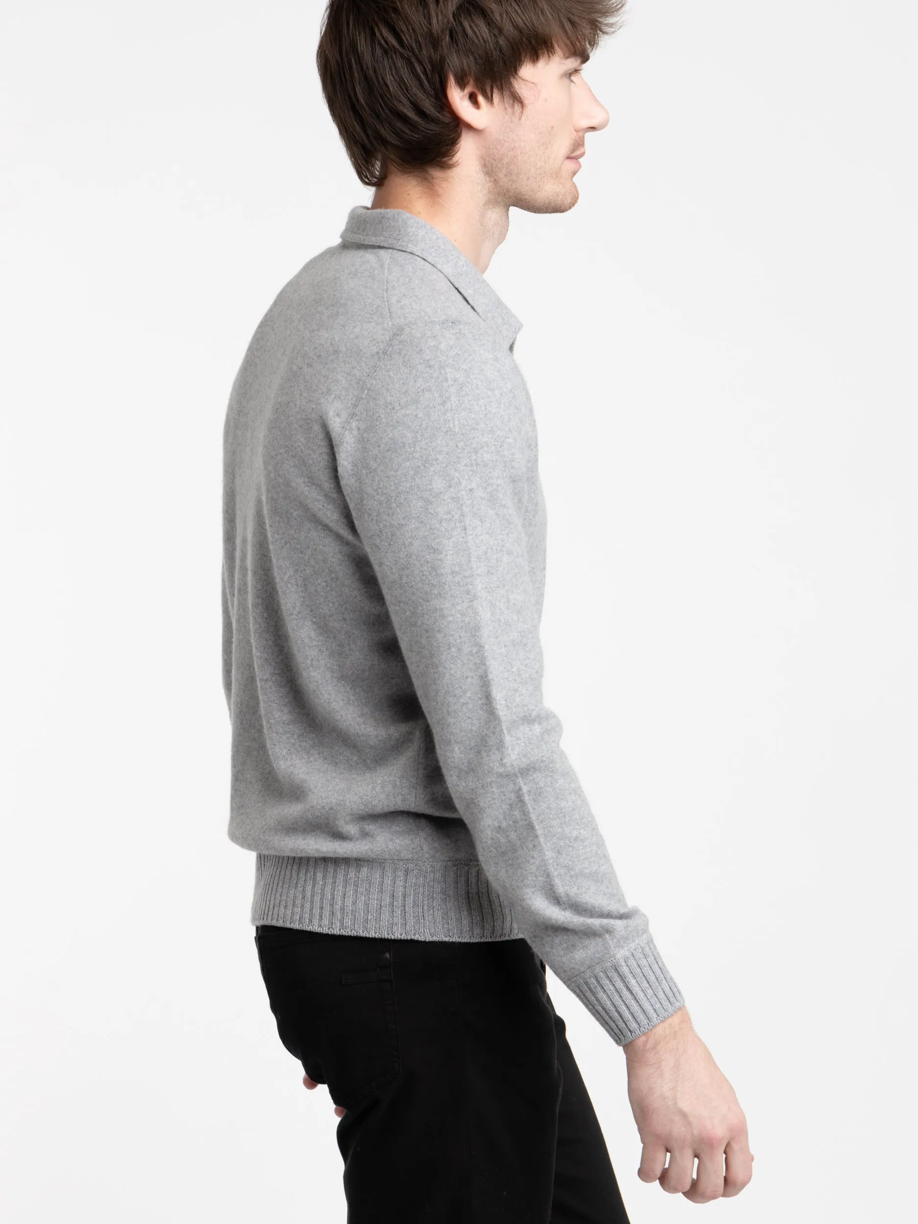 Light Grey Cashmere Quarter-Zip Polo Knit