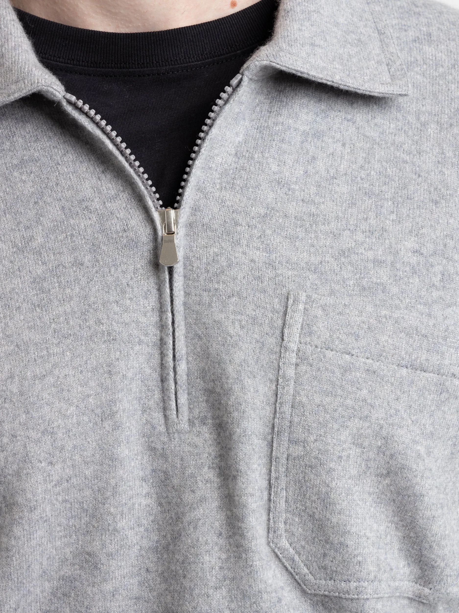 Light Grey Cashmere Quarter-Zip Polo Knit