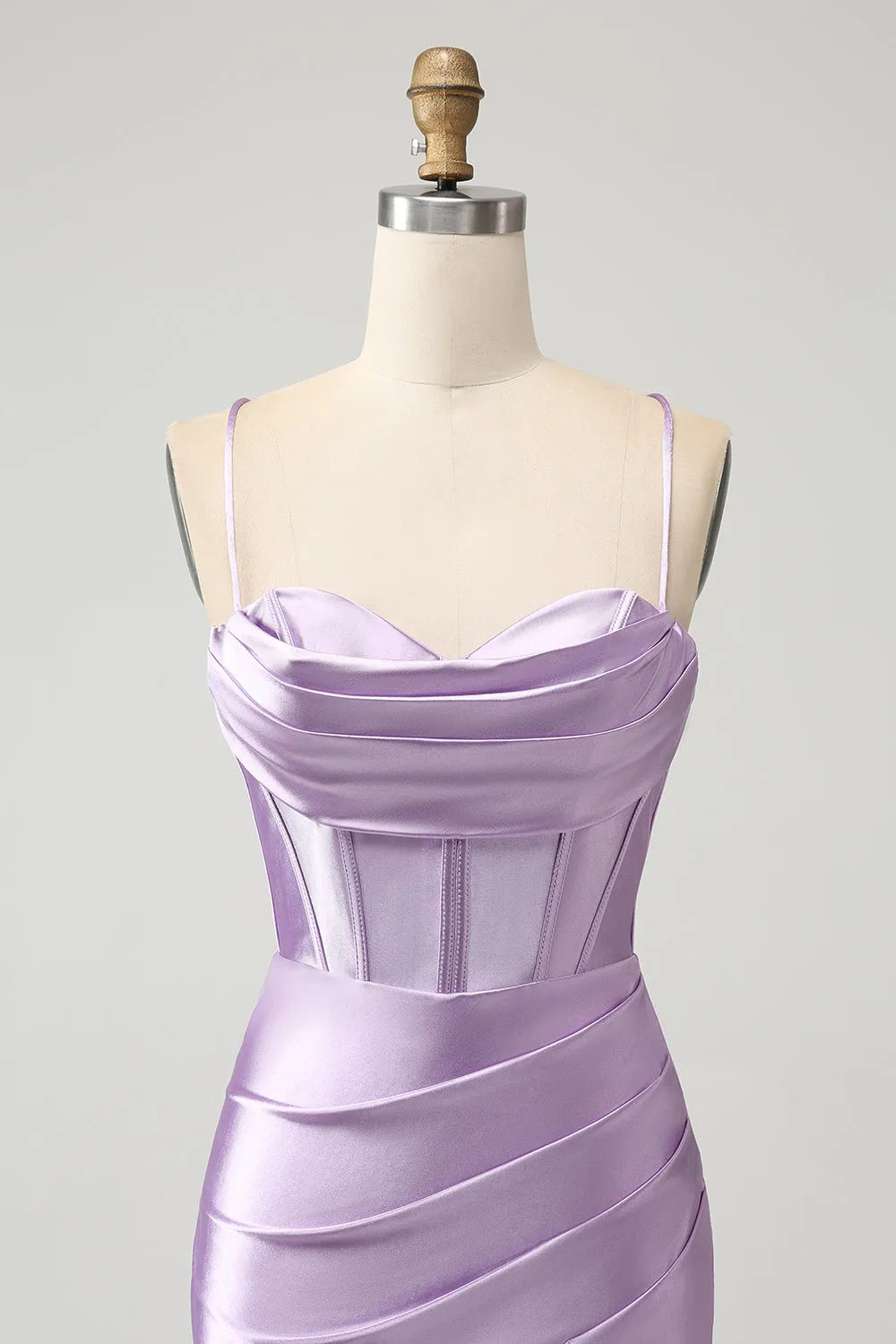 Lilac Bodycon Spaghetti Straps Corset Satin Mini Dress