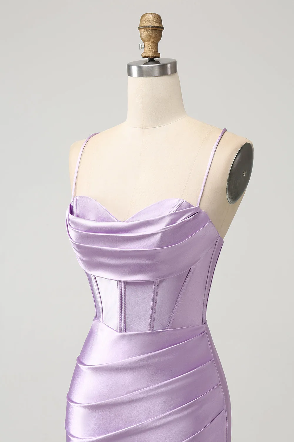 Lilac Bodycon Spaghetti Straps Corset Satin Mini Dress