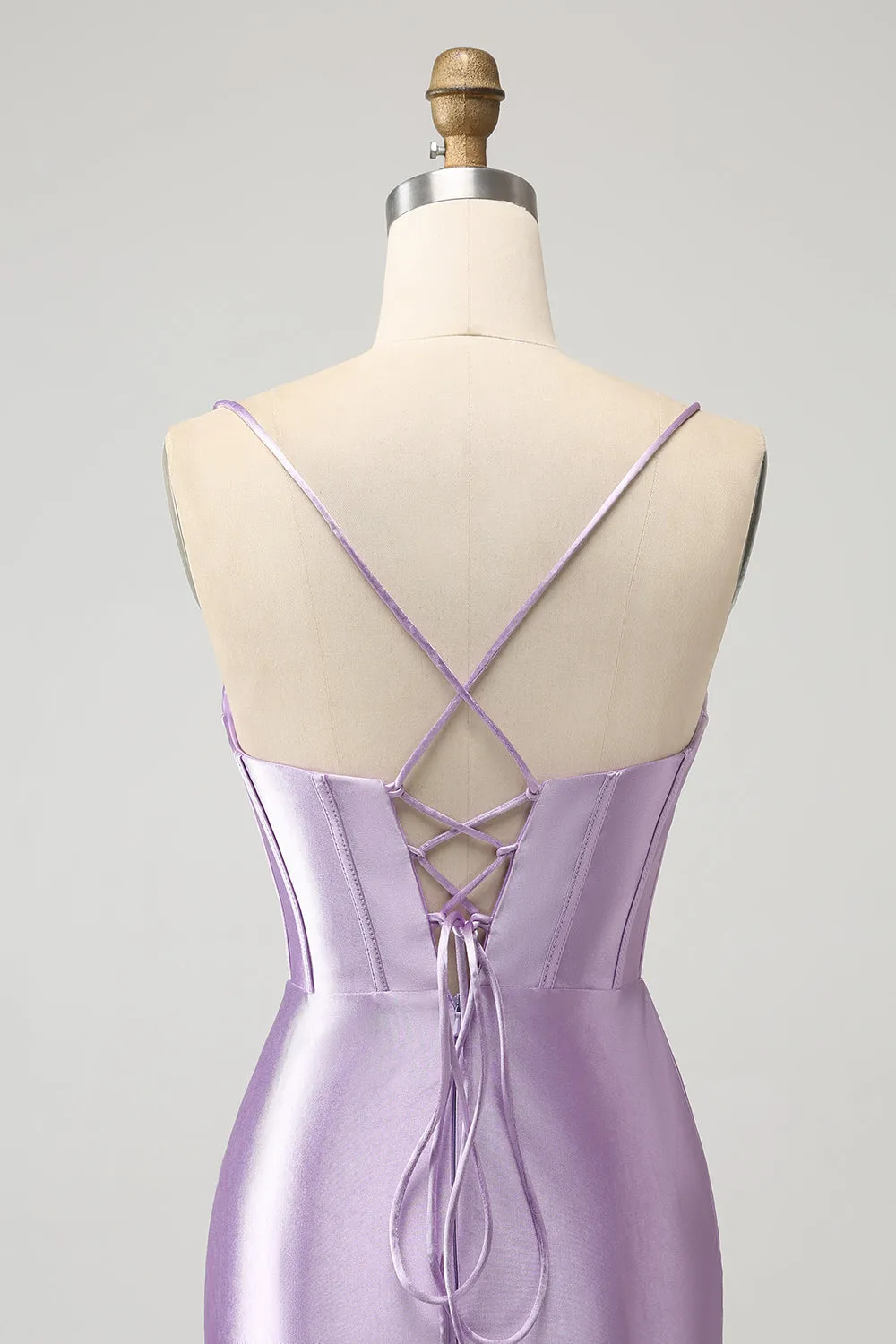 Lilac Bodycon Spaghetti Straps Corset Satin Mini Dress