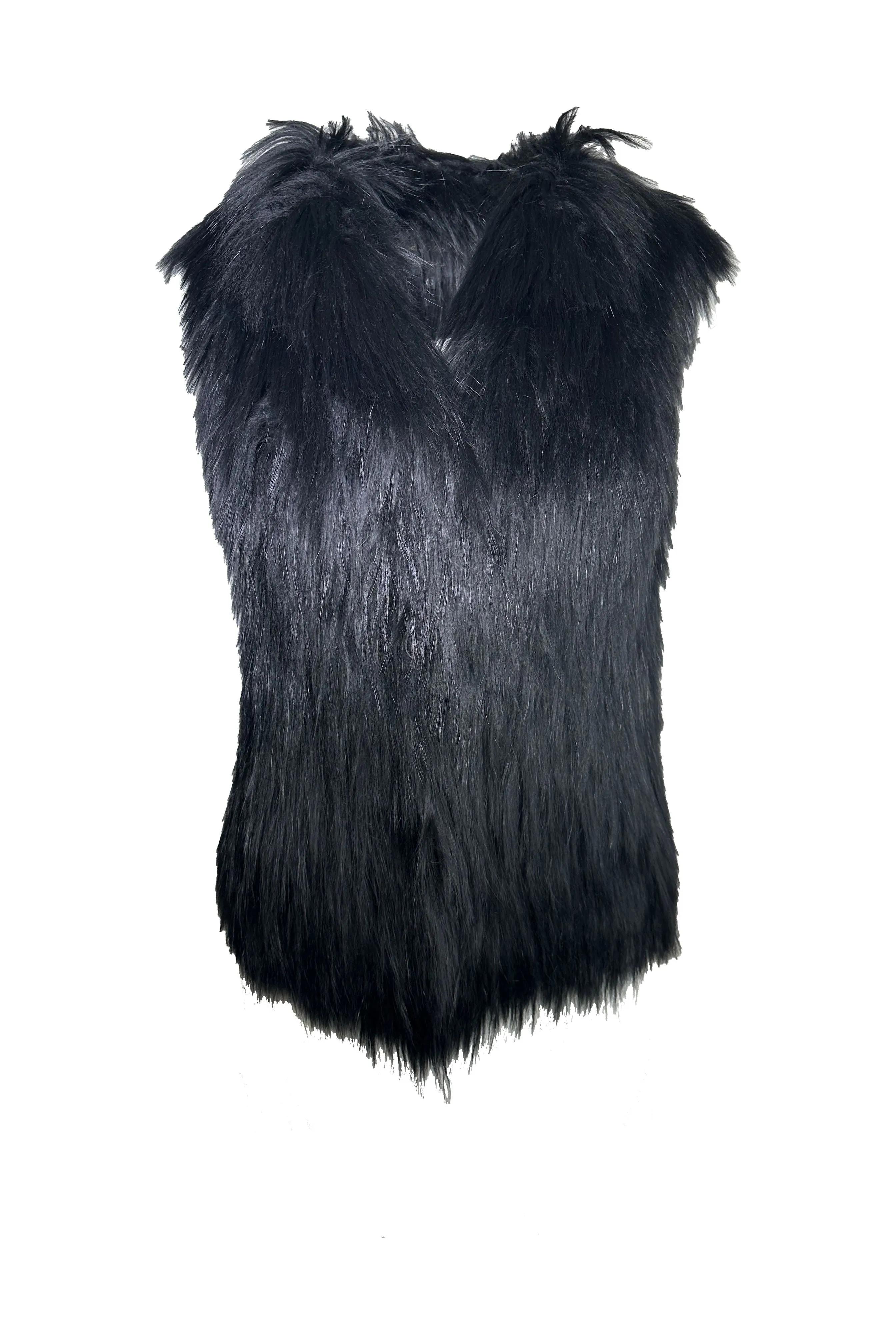 Linda Richards Oversized Genuine Fox Vest FX-241 | Black