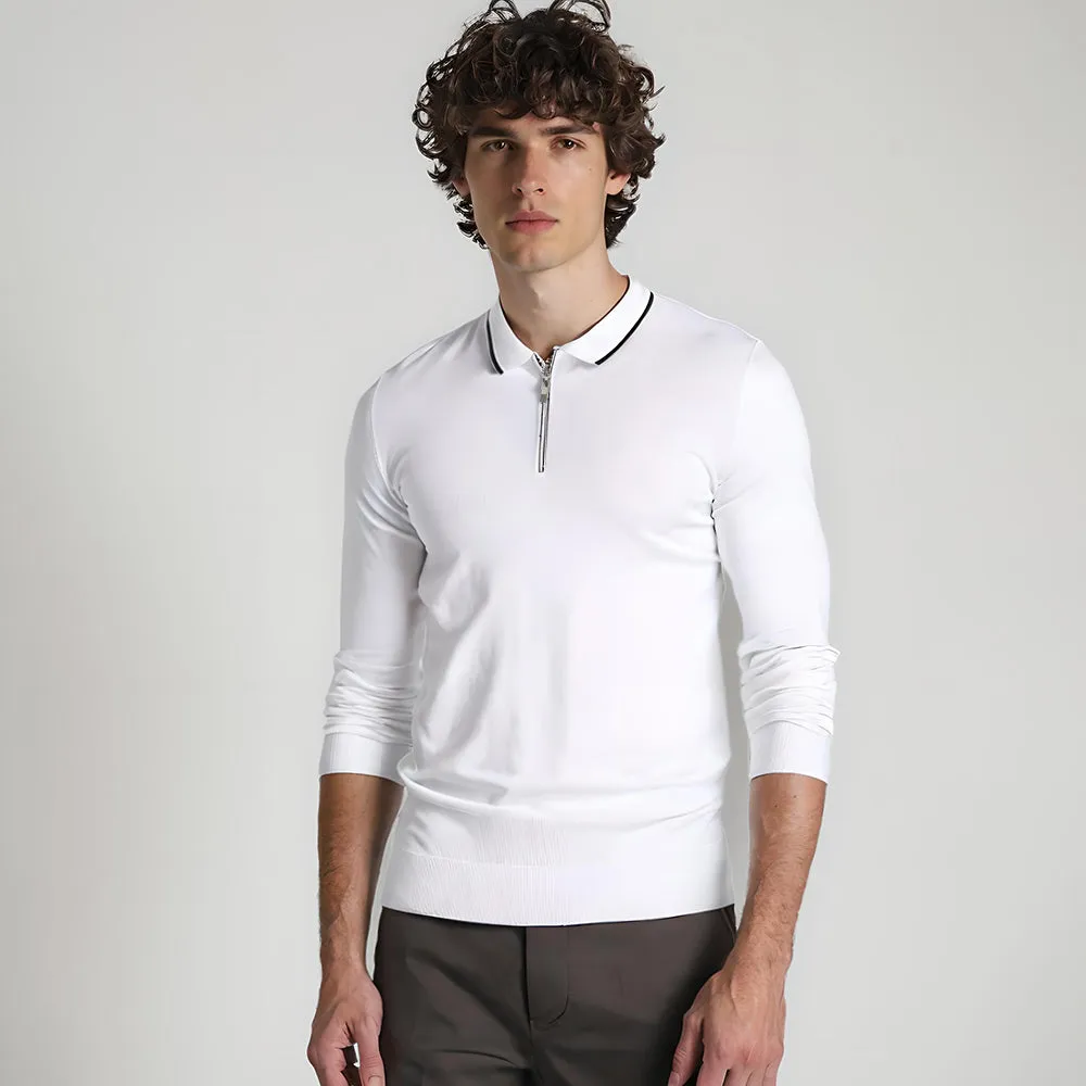 Linen-Silk Quarter Zip Pullover Sweater