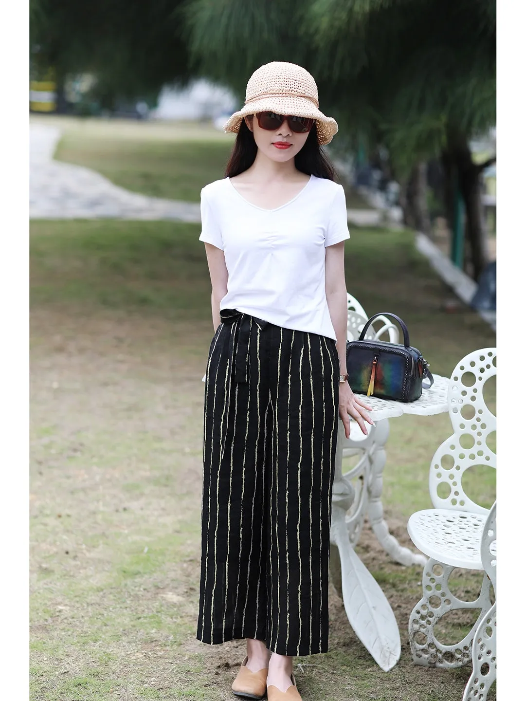 Linen Summer Autumn Women Casual Pants with Pockets SMM97218