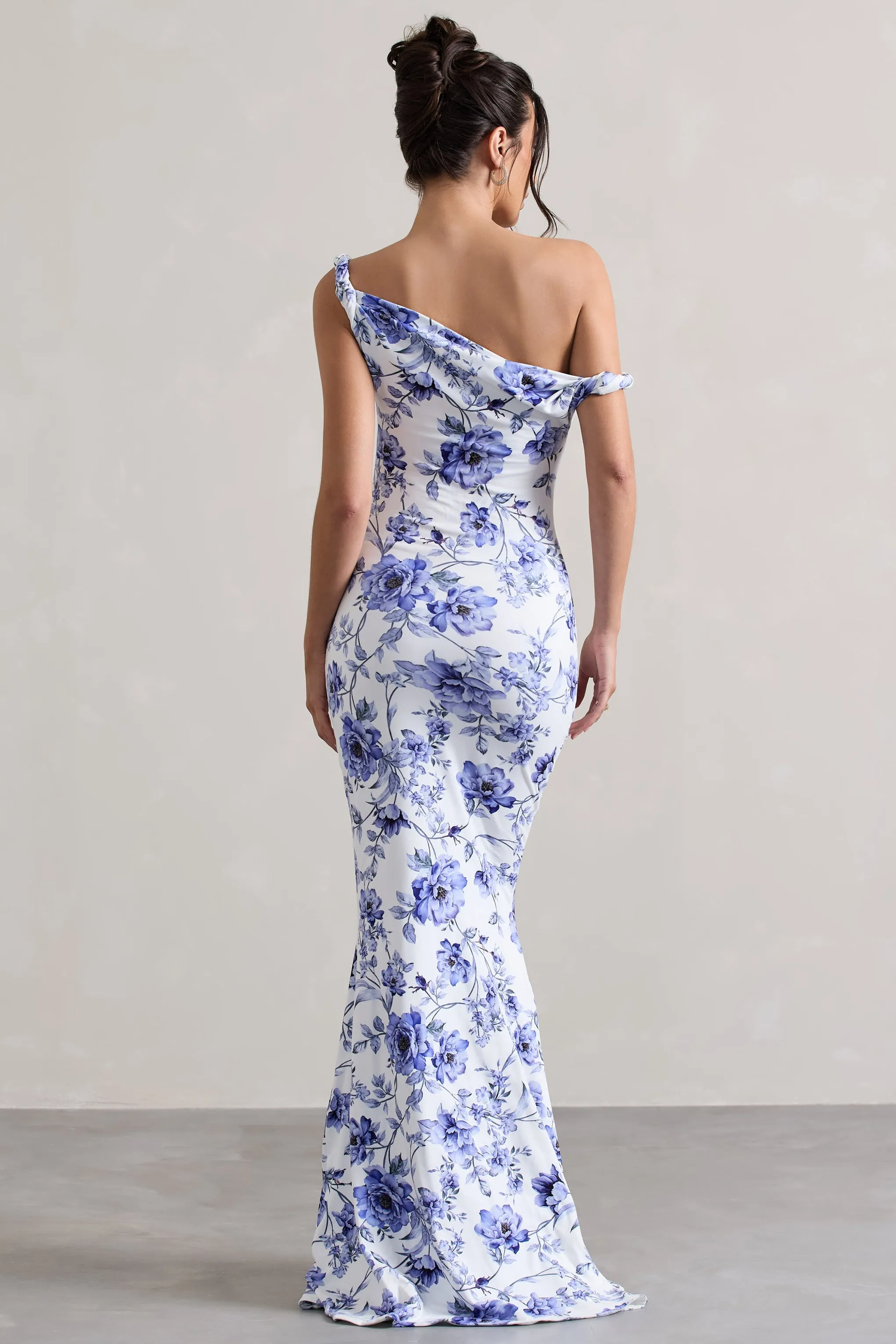 Lita | Blue Floral Twisted Asymmetric Maxi Dress