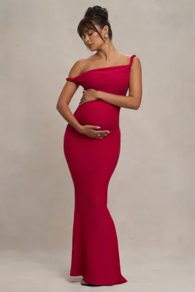 Lita | Red Twisted Asymmetric Maternity Maxi Dress